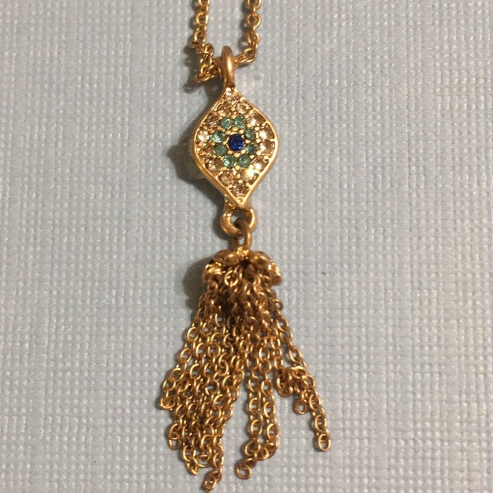 Gold-Tone Crystal Evil Eye chain Tassel Pendant